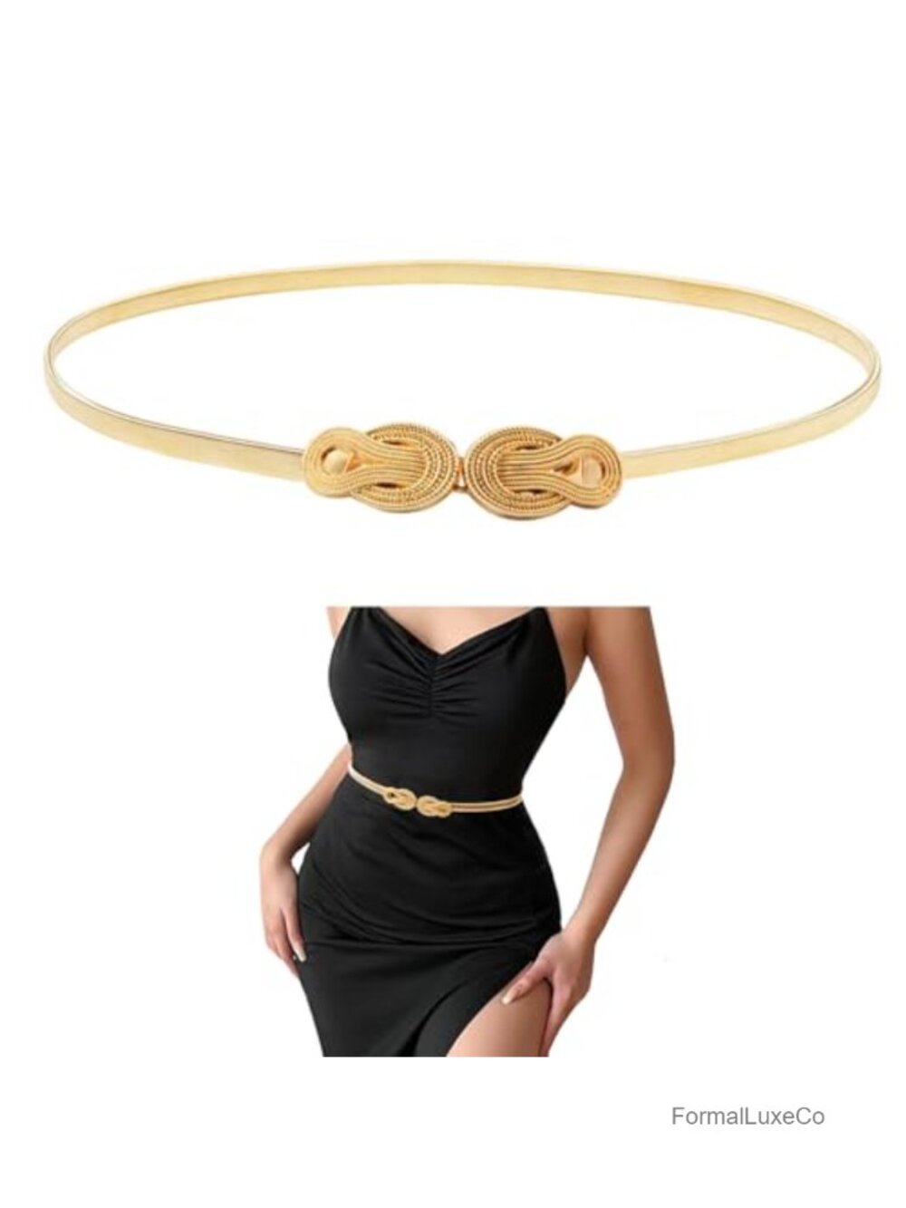 Women's Stretch Knot Buckle Skinny Belt Gold Metal Waistband
